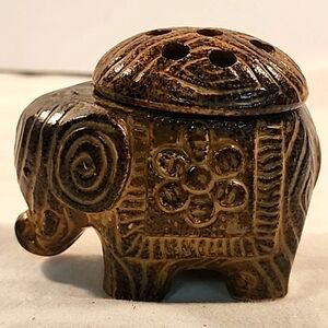 Vintage Ceramic Elephant Incense Burner Holder 2 Pieces Holes in Lid Flower Boho